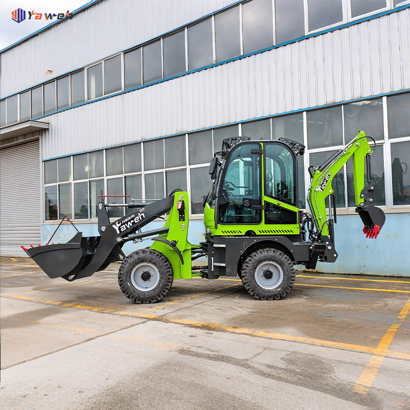 Mini backhoe operating on a construction site